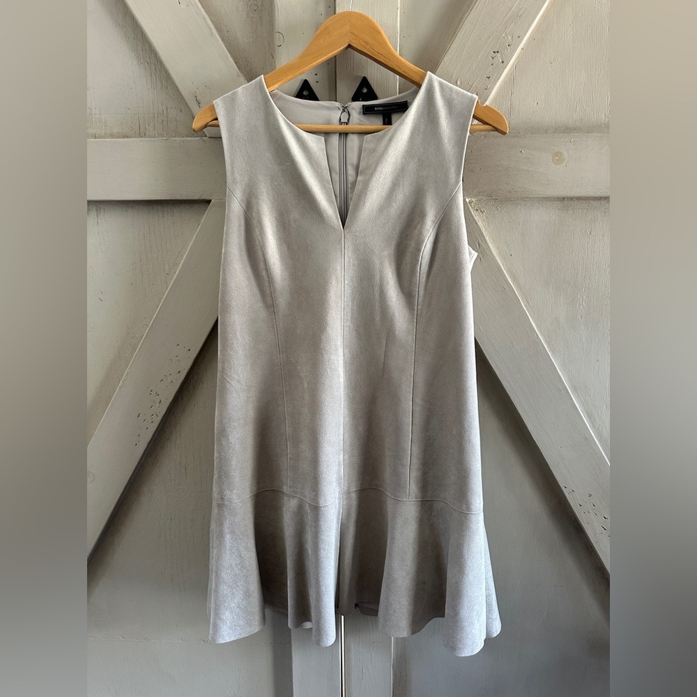 BCBGMAXAZRIA Taupe Faux Suede Fit & Flare Dress Sleeveless Size Small